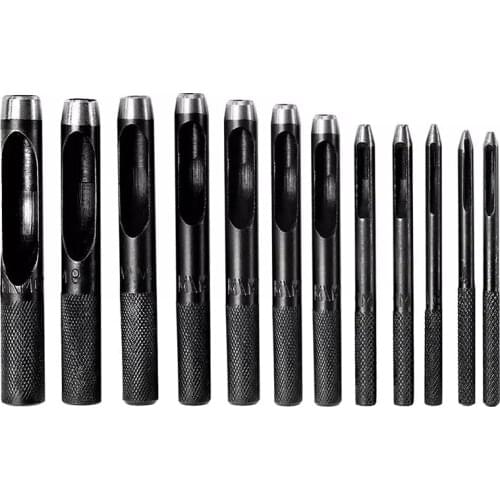 KAOBUY 12PCS Leather Hole Punch - Round Steel Leather Craft Hollow Hole Punch, Cutter Tool For Watch Bands, Leather, Canvas