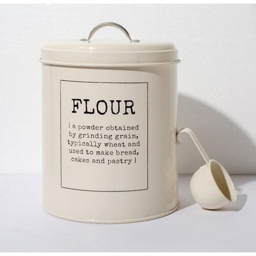 Rustic Metal Food Rice Flour Storage Tin Jar 5L Container, Airtight Sealed Lid with Scoop