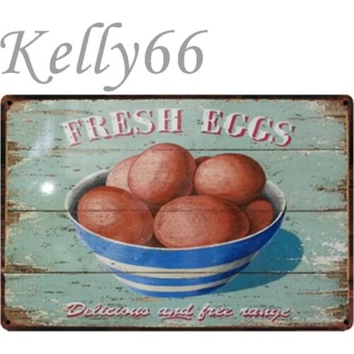 [ Kelly66 ] Fresh Eggs Farm Happy Chickens Metal Vintage Tin Sign Poster Home Decor Wall Art Painting 20*30 CM Size y-1434