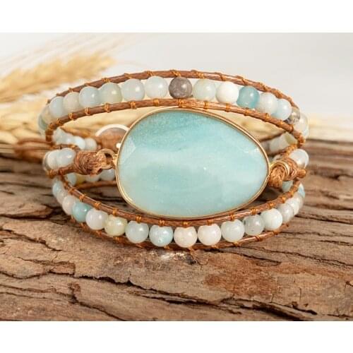 Fashion Leather Wrap Bracelets W/ Natural Stone Statement Bracelet Teengirl Women Jewelry Bijoux Dropshipping