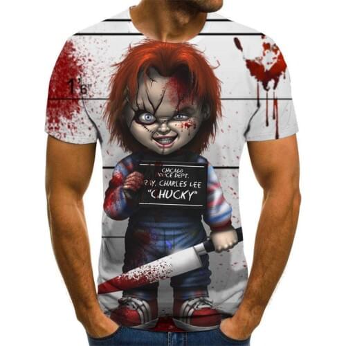 2021 Red White Horror T shirts Fashion New Summer Mens Short Sleeve T-shirt Casual 3D Zombie Print Rock For Man Full Printed
