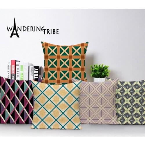 Geometric Cushion Cover Lattice Decorative Pillow Case Linen Cushions Covers Colorful Lines Sofa Bed Pillows Cases Kissenbezug