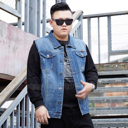 5XL 6XL 7XL 8XL 2021 New Mens Denim Vest Fashion Casual Classic Style Slim Fit Printed Vest Jeans Jacket Coat Male Light Blue