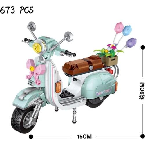 New cute green motorcycle sheep car model small building blocks puzzle assembled childrens toy gift