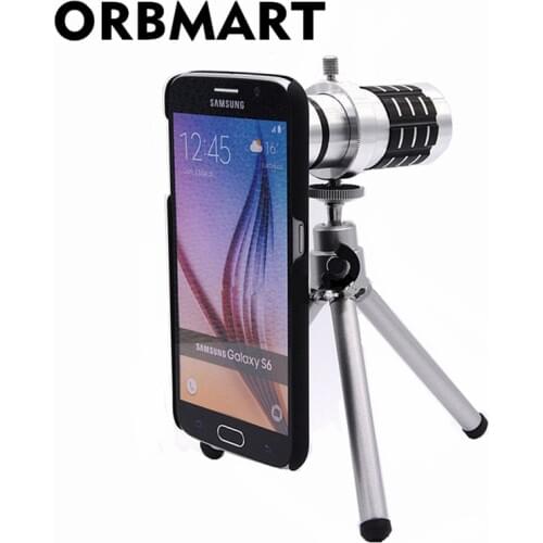 ORBMART Aluminum 12X Optical Zoom Telescope Camera Lens For Samsung S6 S6 Edge Plus S7 S7 Edge With Protective Back Case