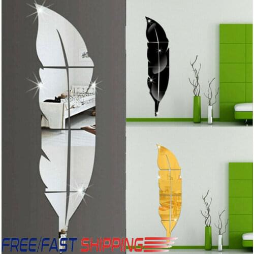Feather 3D Mirror Wall Stickers Home Decor Art Decal Wall Stickers for Kids Room Living Room Decorating Mural Decoration