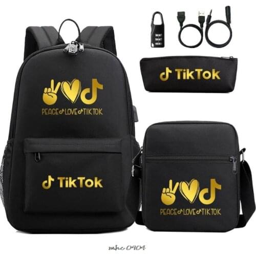 Tik Tok 3pcs/set School Bags Children Fashion Tik Tok Print Shoulder Bag for Kids School Backpack Teenagers Book Bag