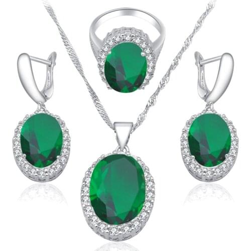Stamped Earrings Necklace Pendant Health Fashion Jewelry Sets Ring Green CZ Sz #7.5 #6 #7 #8.5 #8.75 JS583