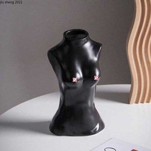 Modern Human Body Vase Black and White Ceramic Naked Woman Body Sculpture Crafts Living Room Desktop Flower Vase Home Decoration