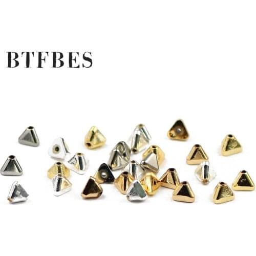 BTFBES triangle pyramid Natural Rose gold Silver Hematite Stone Tower Spacer Beads for Jewelry Making DIY Bracelet 15inch 110Pcs