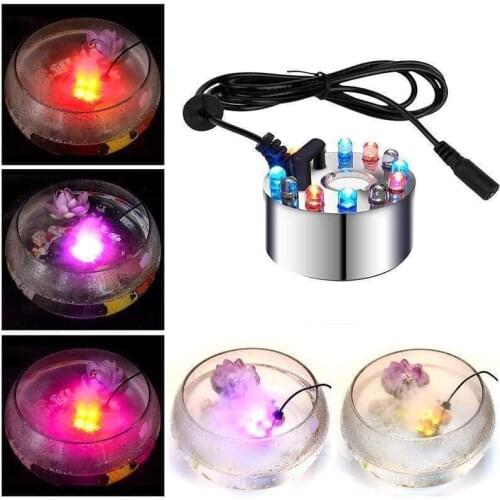 12 LEDs Ultrasonic Mist Maker Water Fountain Pond Atomizer Nebulizer Rockery Aquarium Humidifier Decoration Mist Maker Fogger