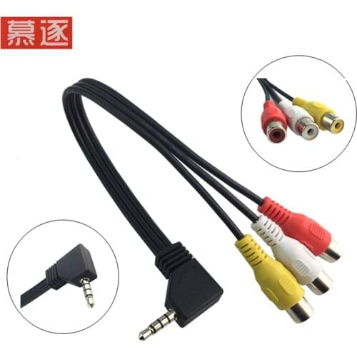 High Speed 90degree 3.5 mm Male Jack To 3 RCA Female Plug Adapter Audio Converter Video AV Cable Wire Cord