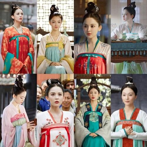 Female Tang Dynasty High Waist Ruqun Hanfu Actress GuLiNaZha for Drama Feng Qi Ni Chang Daily Wear Fairy Princess Maiden Costume