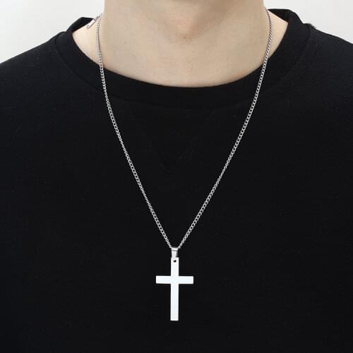 Stainless Steel Silver Cross Necklace Women Men Religion Beleivers Pendant Necklace Charms Jewelry