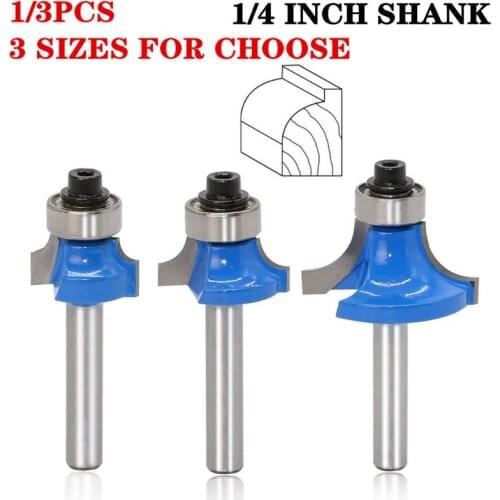 3pcs/set 6.35mm 1/4" Shank Two Flute Carbide Corner Round-Over Router Bit With Ball Bearing Tungsten Milling Cutters For Wood