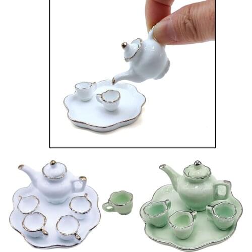 Vintage Dollhouse Dining Ware Tea Set Plate Mug Tea Pot Mini Kitchen Decor