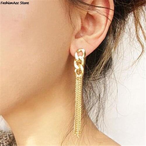 1Pair Fancy Dress Golden Tassel Chain Earrings Women Gifts Jewelry Women Retro Long Chain Earrings 9.8cm/3.85in