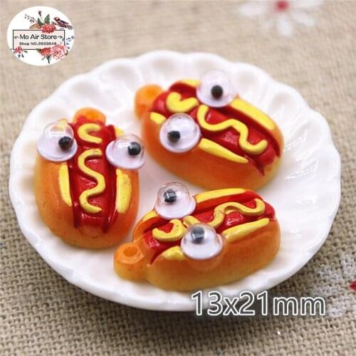 Hot dog 10PCS Resin Flatback Cabochon Miniature Food Art Supply Decoration Charm Craft 13x21mm