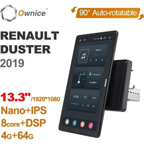 13.3 Inch 1920*1080 Ownice 1 Din Android 10.0 Car Radio for Renault DUSTER 2019 GPS Auto Audio System Player Auto Rotatable