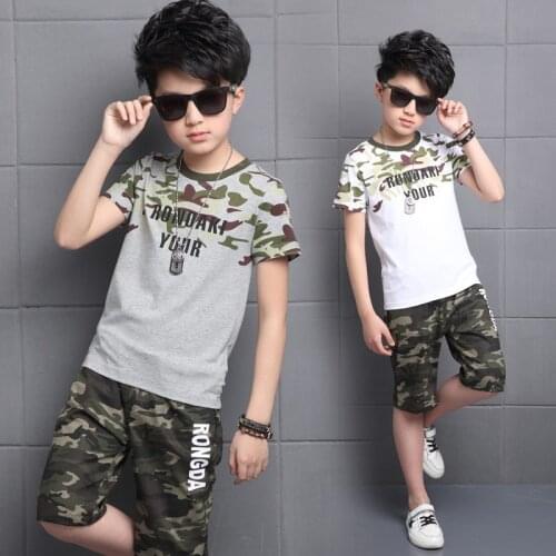 2020 Summer Boys Clothing Sets Kids Camouflage T-Shirts+Shorts 2Pcs Children Clothing Set Teen Boys Clothes 4 6 8 10 12 14 Years