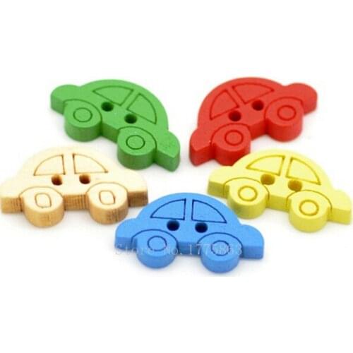 50 Pcs 20cm Lovely Car Shape Sewing Wooden Buttons ,2 Holes, for Kids, Scrapbooking Crafts , 7NK124