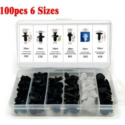 6 Sizes 100pcs Universal Auto Fastener Clip Mixed Car Body Push Retainer Pin Rivet Bumper Door Trim Panel Retainer Fastener Kit