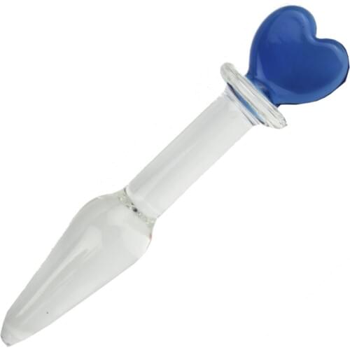 Blue heart Glass plug anal sex toys for woman lesbian G SPOT squirt Crystal BIG BEADS GAY anal prostate stimulator anus BUTTplug