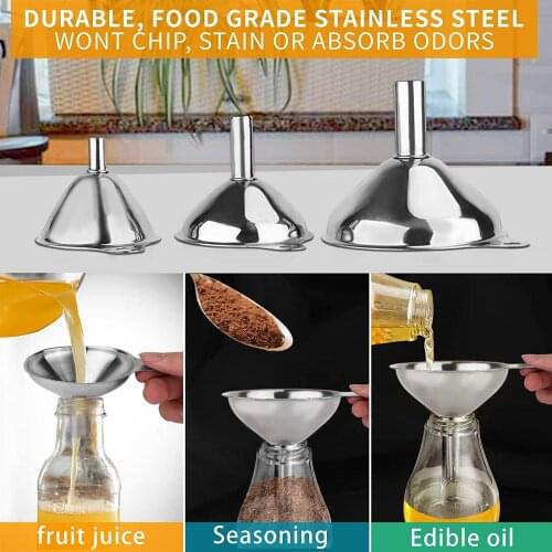 BalleenShiny 3 Large Small Metal Stainless Steel Funnel Kitchen Food Grade Oil Leakage Wine Leakage Integrated Liquid Dispenser