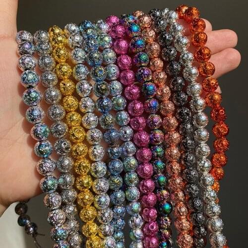 Natural Lava Stone Beads 4/6/8/10mm Plating Rock Volcanic Round Beads For Jewelry Making DIY Bracelet Necklace Accessories 15