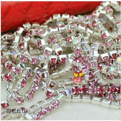Rose Mixed Colour Crystal Glass MC Chaton Rhinestones Chain 30meters/lot 3mm 2mm Garment Decoration Accessary