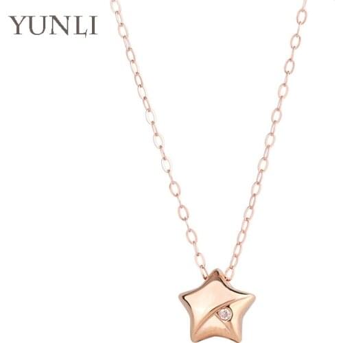 YUNLI Natural Diamond Real 18K Gold Pendant Necklace Simple Star Pure AU750 Solid Gold Chain for Women Fine Jewelry Gift PE013