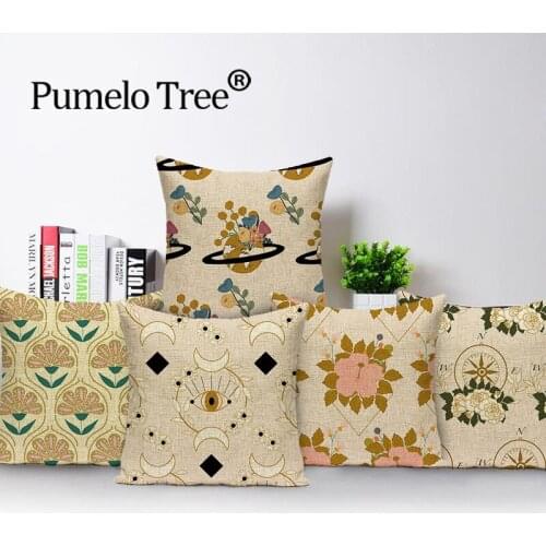 Pillow Case Flower Pillowcase Vintage Floral Decorative 45*45 Bedroom Pink Black Fur Linen Cushion Cover Geometric Living Room