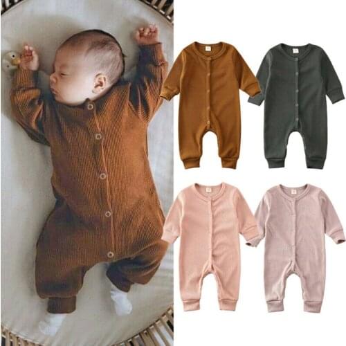0-24M Infant Baby Girl Boy Rompers Solid Single Breasted Autumn Winter Knitted Romper Jumpsuit Overall Clothes