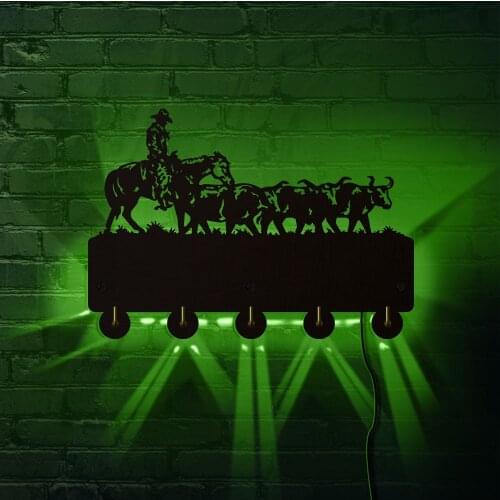 Old West Cattle Drive Wall Decor Hooks LED Wall Lamp Household Decor Hooks Multi-purpose Wall Coat Keys Bags America Cowboy Hook