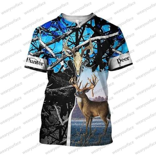 Deer Hunter 3D All Over Print T Shirts Short Sleeve Hipster Streetwear Vocation Casual Women Unisex Oversize Clothing