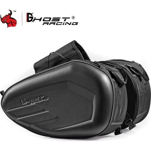 GHOST RACING Waterproof Motorcycle Bag 36L- 58L Motorcycle Saddle Bags Carbon Fiber Moto Helmet Travel Bags With Rain Cover