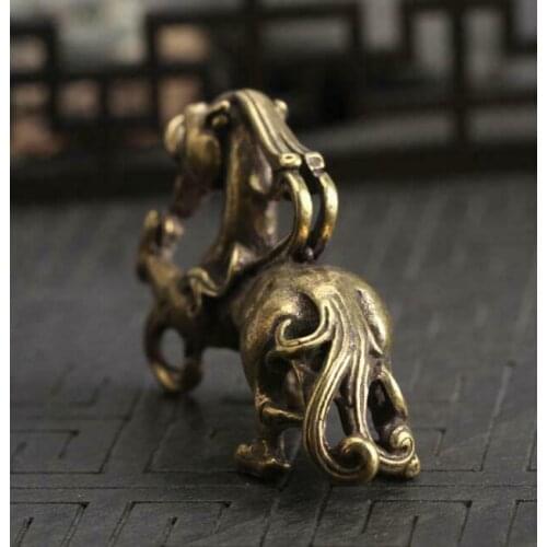 2.3" Curio Chinese Bronze Animal Kylin Chi-lin Unicorn Beast Pi Xiu Small Statue
