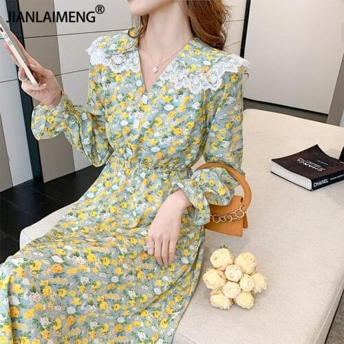 Summer Lace Patchwork Peter Pan Collar Dresses Women Fashion Floral Clothes Fashion Print Womens Dress Dresses Plus Size
