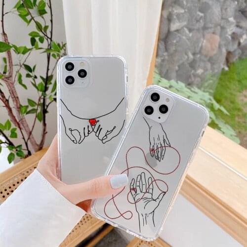 Cartoon Phone Case For iPhone 12 mini 11 pro max X XS MAX XR 6s 7 8 plus SE 2020 Couple Clear Soft Cover Art Love On The Fingers
