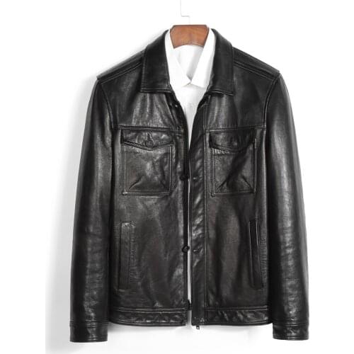 2021 Autumn Men Quality Oil Wax Sheepskin Leather Clothes Casual Daily Slim Leather Genuine Jackets