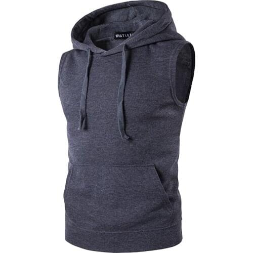 Mens Hooded Vest Solid Color Pullover Waistcoat With Drawstring Pocket Casual Slim Type Hooded Tops