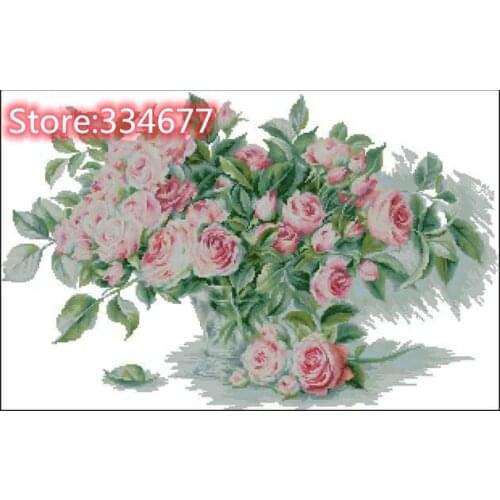Bouquet of Pink Flower Top Quality Sewing kit Embroidery Needlework 14CT Unprinted Art Cross Stitch Kits DIY Handmade Decor