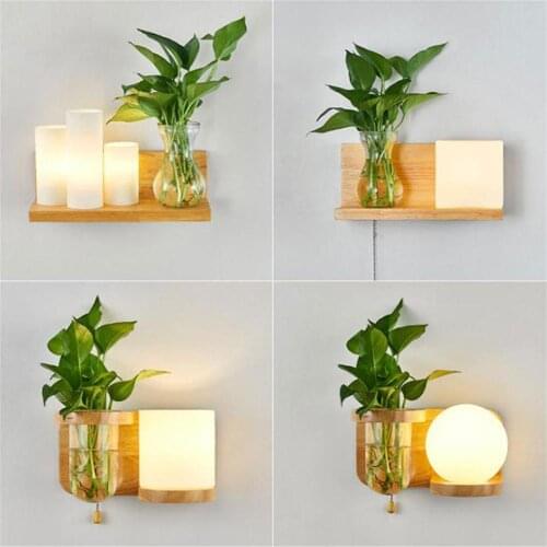 Modern Wall Decor Lamp with switch, Wood Glass Sconce for Private and Office Use with E27 holder