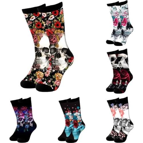 Skull Dance With Girl Rose 3D Fashion Long High Socks Cycling Casual Novelty Men Women Cotton Funny Colorful Leg Calf Cotton-2