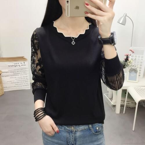 OHCLOTHING 2019 New Lace Sweater female Bottom Blouse Long Sleeve Loose Spring New Thin Knitted Blouse Blouse Trend