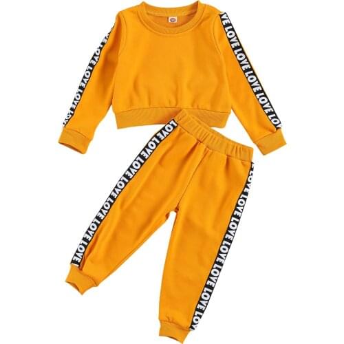 OPPERIAYA Fall T-Shirts Pants autumn Suit Letters Print Round Neck Long Sleeve Tops Baby Girls Sports Running Jogger Trousers