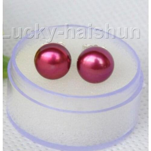Genuine Stud 8mm wine red freshwater pearls Earrings 925s post