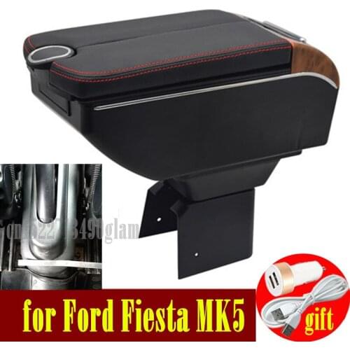 For Ford Fiesta MK5 armrest box Double doors open 7USB Centre Console Storage Box Arm Rest