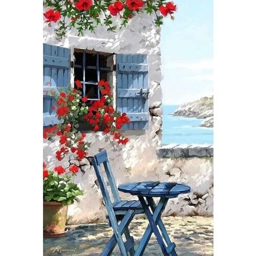 Coastal Stone House Scenery Diamond Painting Round Full Drill Scenic Nouveaute DIY Mosaic Embroidery 5D Cross Stitch Home Decor