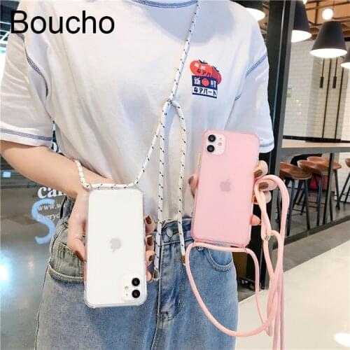 Crossbody Strap Lanyard Shockproof Case For iPhone 11 Pro Max XS X XR 8 7 6 6S Plus SE 2 Clear Soft TPU Rope Fashion Back Cover